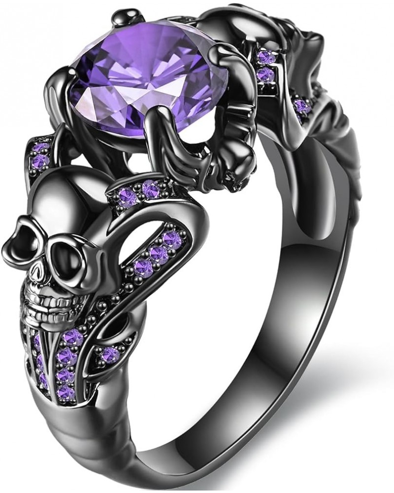 Gothic jewelry Skull Rings Halloween Punk Engagement Black Rings for Women Vampire Accessories Christmas Gifts Purple Round $...