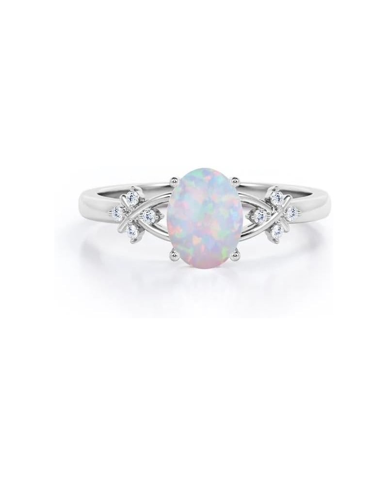 Opal Rings for Women Opal and Moissanite Engagement Rings for Women 10K 14K 18K White/Yellow/Rose Gold Opal Engagement Weddin...