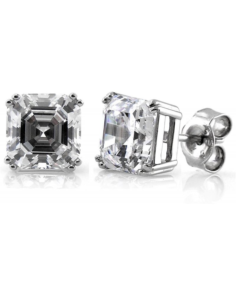 Sterling Silver Solitaire Asscher Cut Cubic Zirconia CZ Anniversary Stud Earrings for Unisex, Rhodium Plated 7mm $21.49 Earrings