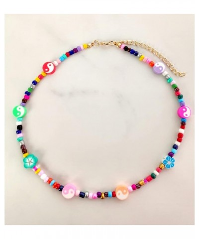 Bohemia Multilayer Smiley Pearl Rainbow Beaded Choker Necklace Compatible with Women Acrylic Fruit Heart Beads Chain Necklace...