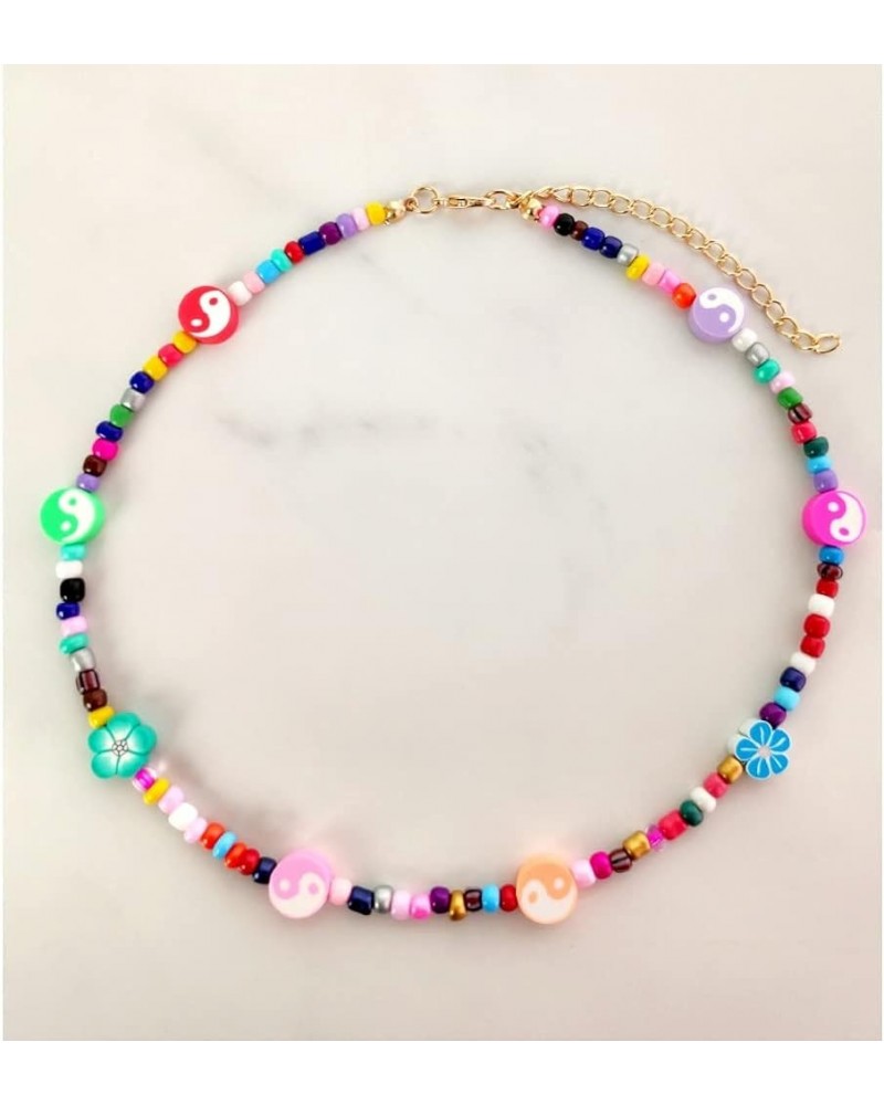 Bohemia Multilayer Smiley Pearl Rainbow Beaded Choker Necklace Compatible with Women Acrylic Fruit Heart Beads Chain Necklace...