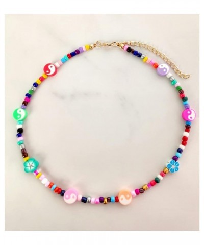 Bohemia Multilayer Smiley Pearl Rainbow Beaded Choker Necklace Compatible with Women Acrylic Fruit Heart Beads Chain Necklace...