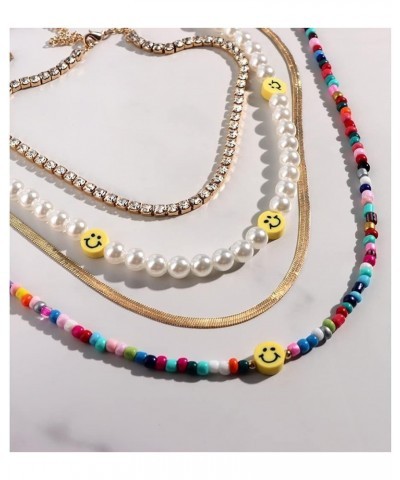 Bohemia Multilayer Smiley Pearl Rainbow Beaded Choker Necklace Compatible with Women Acrylic Fruit Heart Beads Chain Necklace...