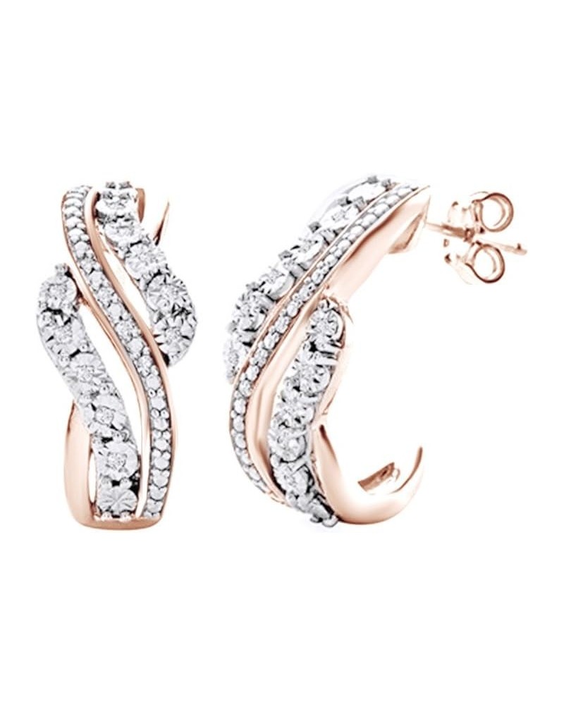 White Natural Diamond Accent Swirl J-Hoop Hoop Earrings In 14K Gold Over Sterling Silver rose-gold-plated-silver $63.96 Earrings