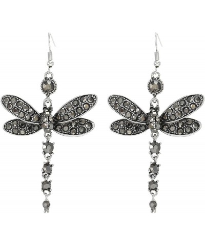 Dragonfly Crystal Dangle Earrings for Women Girls - Rhinestone Insect Long Tail Drop Earrings Black $5.40 Earrings