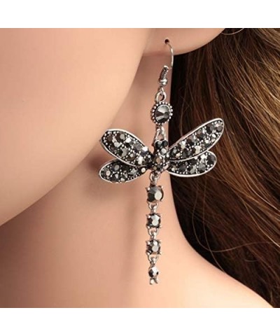 Dragonfly Crystal Dangle Earrings for Women Girls - Rhinestone Insect Long Tail Drop Earrings Black $5.40 Earrings