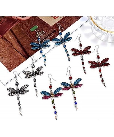 Dragonfly Crystal Dangle Earrings for Women Girls - Rhinestone Insect Long Tail Drop Earrings Black $5.40 Earrings