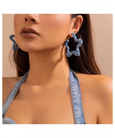 Fashion Denim Large Hoop Earrings for Women Girls Cool Jeans Cloth Extra Big Round Huggie Hoops Boho Statement Earrings Studs...