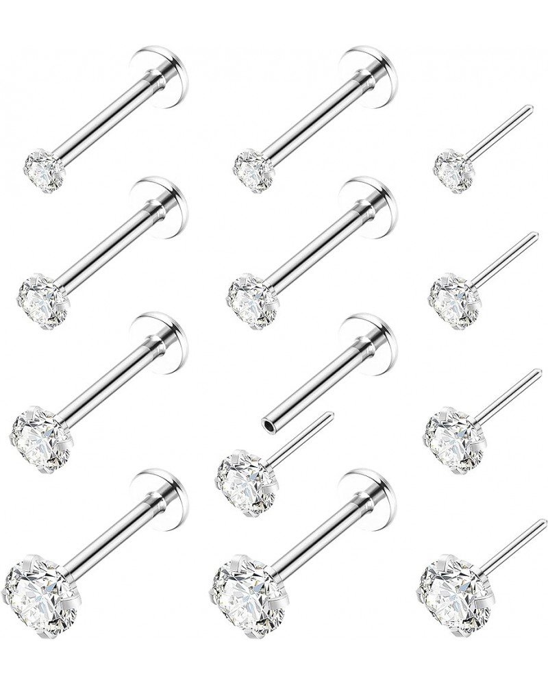 8PCS 316L Stainless Steel 16G 18G 20G Threadless Labret Monroe Lip Rings Cartilage Helix Tragus Earrings Stud CZ Push in Nose...