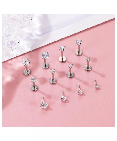 8PCS 316L Stainless Steel 16G 18G 20G Threadless Labret Monroe Lip Rings Cartilage Helix Tragus Earrings Stud CZ Push in Nose...