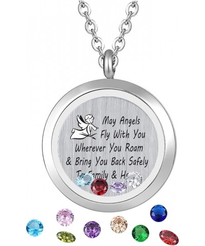 Inspirational Stainless Steel Floating Charm Magnetic Glass Locket Necklace,Gifts For Women. May angels fly with you wherever...