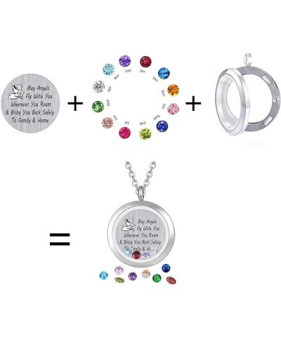 Inspirational Stainless Steel Floating Charm Magnetic Glass Locket Necklace,Gifts For Women. May angels fly with you wherever...