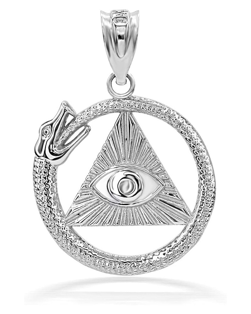 Solid .925 Sterling Silver Ouroboros Snake The eye Of Horus/Ra All Seeing Eye Pendant Necklace - Choose Pendant Only or Neckl...