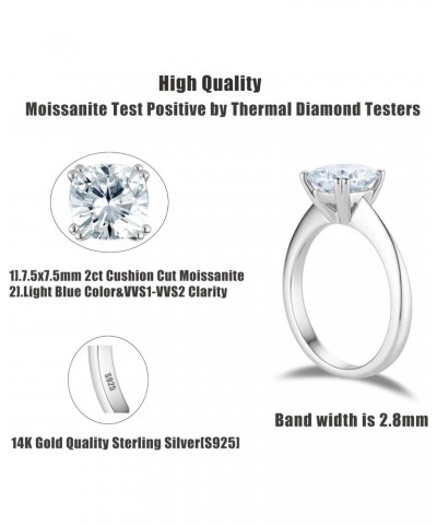 Moissanite Engagment Rings for Women 2ct Diameter 7.5mm Cushion Cut 2.8mm Width 8 Prongs Light Blue Moissanite Wedding Ring S...