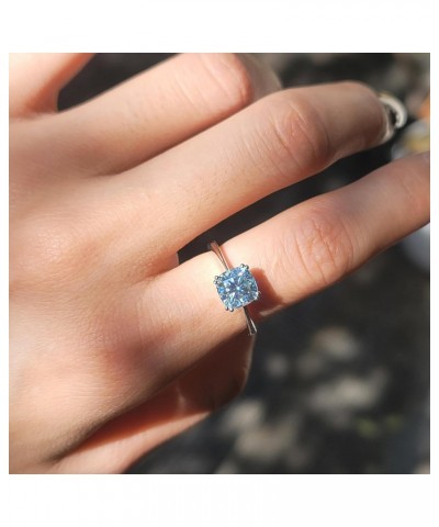 Moissanite Engagment Rings for Women 2ct Diameter 7.5mm Cushion Cut 2.8mm Width 8 Prongs Light Blue Moissanite Wedding Ring S...