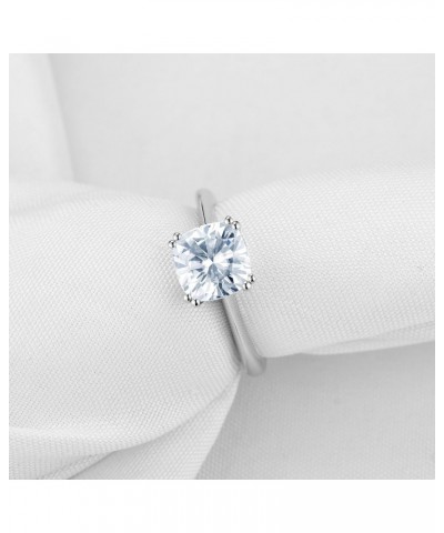 Moissanite Engagment Rings for Women 2ct Diameter 7.5mm Cushion Cut 2.8mm Width 8 Prongs Light Blue Moissanite Wedding Ring S...