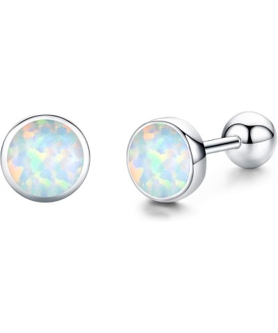 6MM Fire Opal Stud Earrings 20G Sterling Silver Screw Back Round Earrings Push Back Heart Studs Multicolor Opal Jewelry Valen...