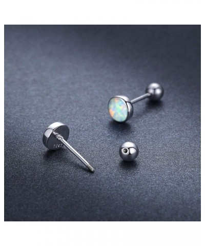 6MM Fire Opal Stud Earrings 20G Sterling Silver Screw Back Round Earrings Push Back Heart Studs Multicolor Opal Jewelry Valen...