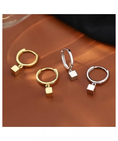 925 Sterling Silver Small Hoop Huggie Earrings Cube Drop fpr Women Teen Girls Cartilage Earrings Minimalism Helix Earrings B-...