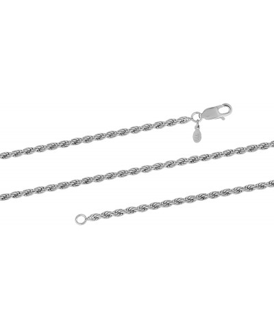 Rhodium Plated Solid 925 Sterling Silver Italian 2 MM, 3 MM Diamond-Cut Braided Rope Chain Necklace for Men Women with Spring...