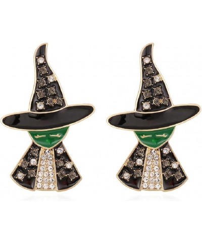 Witch Earrings for Women, Black Witch Hat Stud Earrings for Girls, Halloween Witch Earrings Hypoallergenic, Cubic Zirconia Wi...