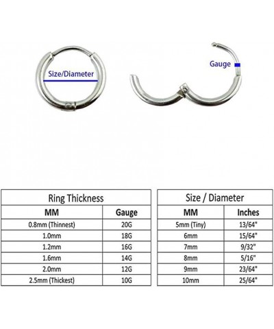 316L Surgical Stainless Steel Huggie Hoop Earrings 6mm 8mm 10mm 11mm 12mm 14mm Hypoallergenic Earrings Hoop Cartilage Helix L...