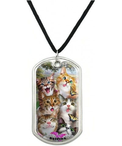 Cats and Butterflies Selfie Military Dog Tag Pendant Necklace with Cord $9.51 Necklaces