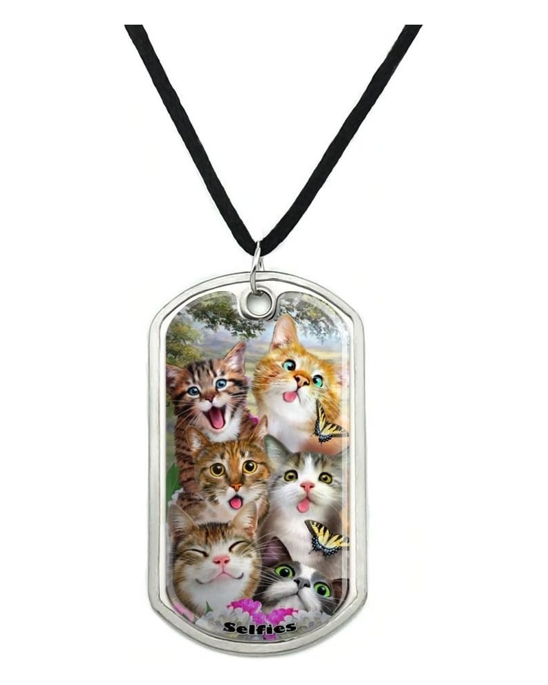 Cats and Butterflies Selfie Military Dog Tag Pendant Necklace with Cord $9.51 Necklaces