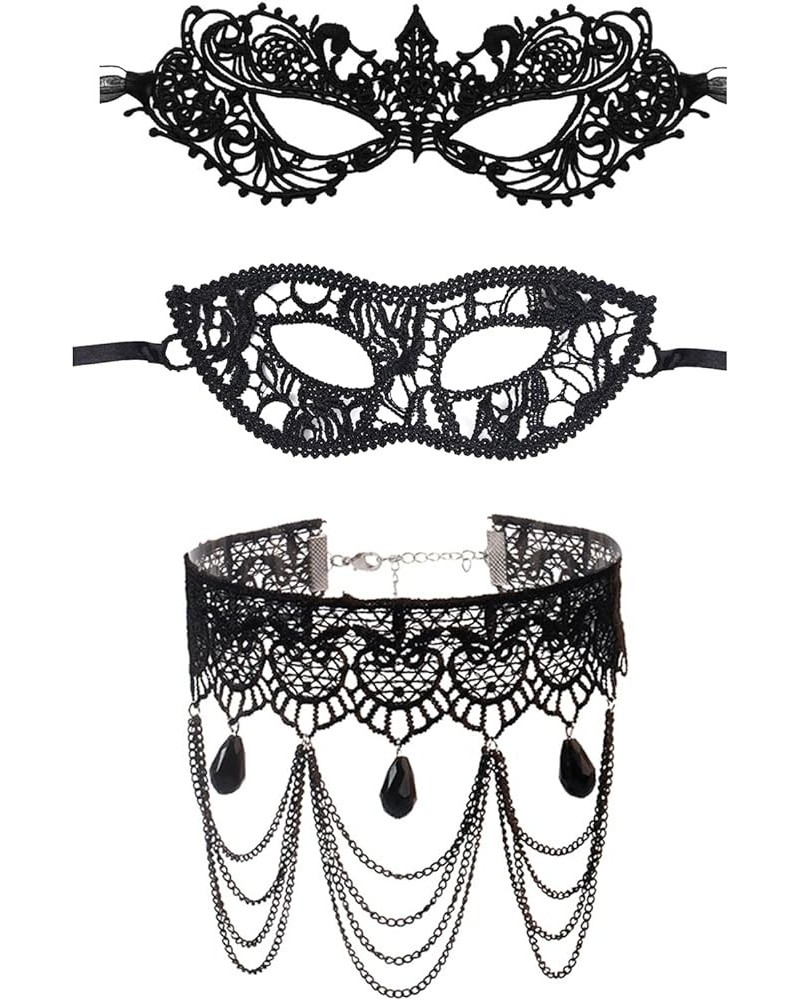 Black Lace Choker Necklace Gothic Masquerade Mask Set for Women Cocktail Party Cosplay Costume Accessories Set2 $10.44 Necklaces