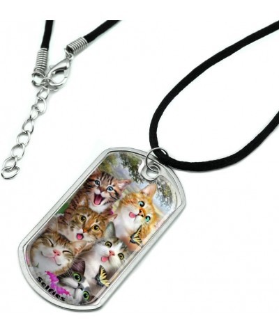 Cats and Butterflies Selfie Military Dog Tag Pendant Necklace with Cord $9.51 Necklaces