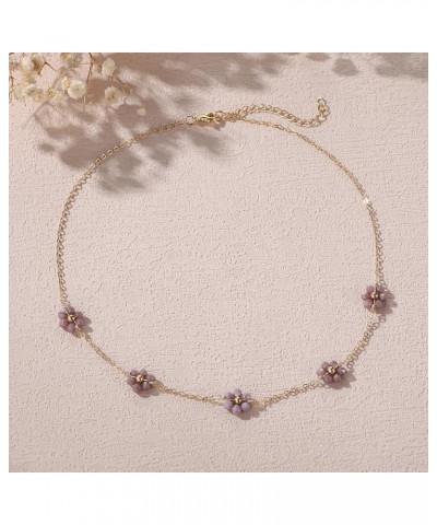 Daisy Flower Choker Necklace 14K Gold Plated Beaded Pearl Choker for Women Girls Jewelry Gifts Grey Daisy $8.64 Necklaces