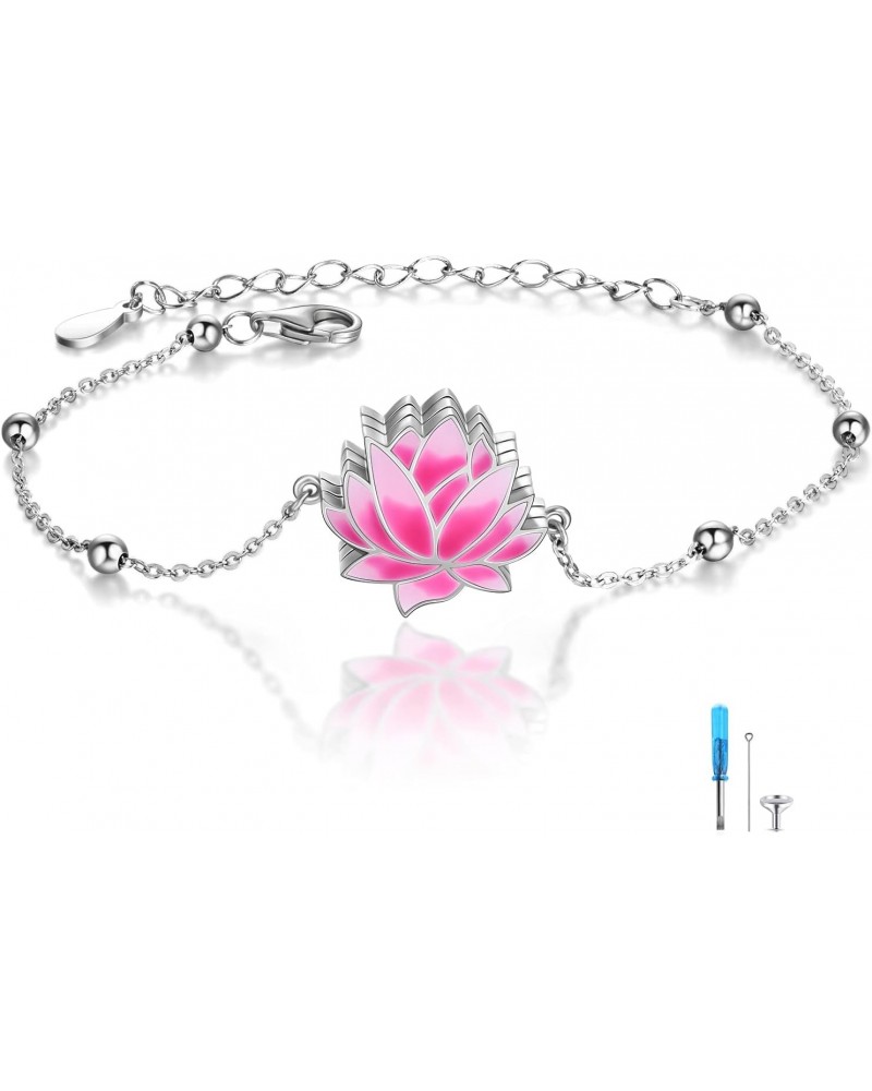 Lotus Flower Urn Bracelet for Ashes Sterling Silver Cremation Jewelry with Beads Keepsake Memorial Link Chain Forever in My H...