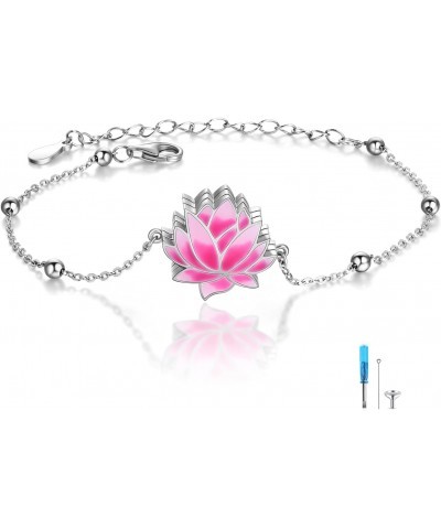 Lotus Flower Urn Bracelet for Ashes Sterling Silver Cremation Jewelry with Beads Keepsake Memorial Link Chain Forever in My H...