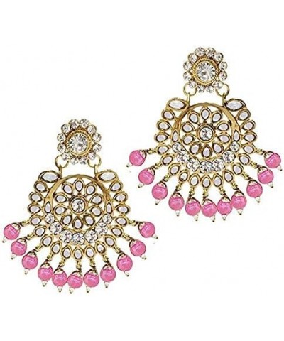 18k Traditional Indian Gold Plated Beaded Ethnic Stylish Party Wear Earring Set with Maang Tikka for Women Pink $11.66 Jewelr...