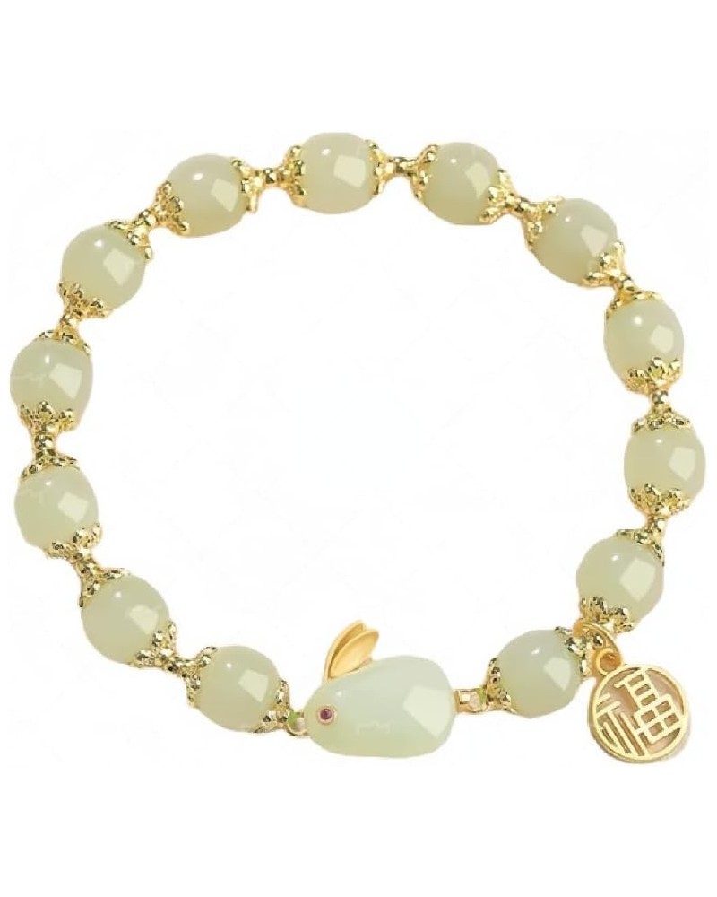 Jade Bracelet for Women Elegant and Charming Jade Rabbit Pendant Beaded Bracelet (Green) $8.81 Bracelets