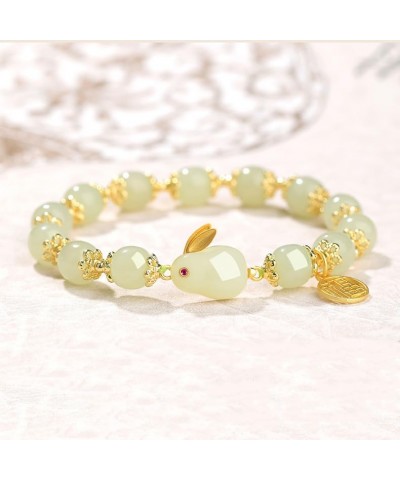 Jade Bracelet for Women Elegant and Charming Jade Rabbit Pendant Beaded Bracelet (Green) $8.81 Bracelets