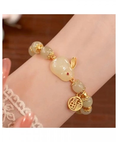 Jade Bracelet for Women Elegant and Charming Jade Rabbit Pendant Beaded Bracelet (Green) $8.81 Bracelets