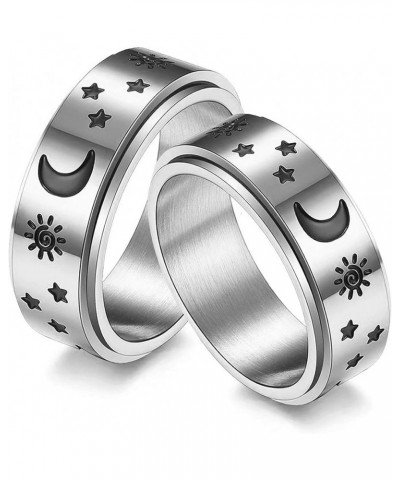 MZZJ Personalized Boho Moon Star Sun Couple Ring Set BFF Rings for 2 8MM Stainless Steel Flat Edges Statement Promise Engagem...