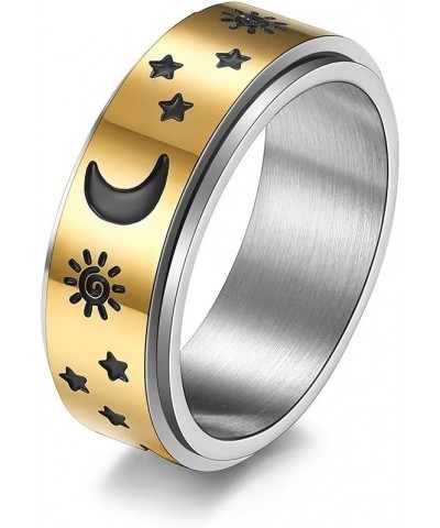 MZZJ Personalized Boho Moon Star Sun Couple Ring Set BFF Rings for 2 8MM Stainless Steel Flat Edges Statement Promise Engagem...