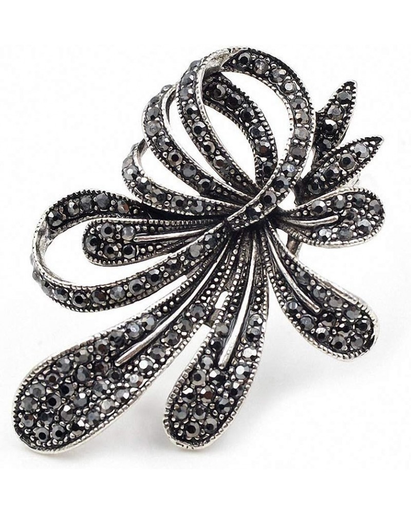 Rhinestone Black Flower Brooches Women Vintage Antique Silver Brooch Pin Elegant Exquisite Broches black $8.77 Brooches & Pins