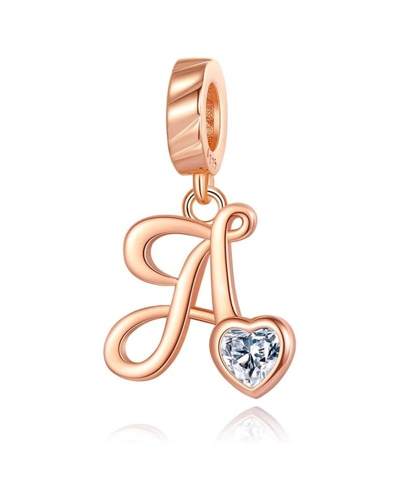 Alphabet Series Pendant Charm Rose Gold 925 Sterling Silver Letter Charms Initial A-Z Dangle Beads for European Charm Bracele...