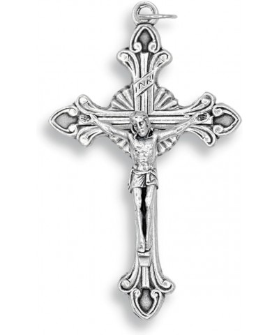 Bulk Pack of 5 - Large Flared Sunburst Fleur-De-Lis Crucifix Rosary Part - 2 1/8" Italian Silver Oxidized Finish Cross for Ro...