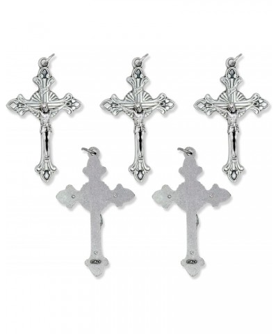 Bulk Pack of 5 - Large Flared Sunburst Fleur-De-Lis Crucifix Rosary Part - 2 1/8" Italian Silver Oxidized Finish Cross for Ro...