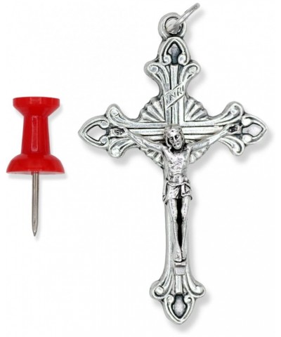 Bulk Pack of 5 - Large Flared Sunburst Fleur-De-Lis Crucifix Rosary Part - 2 1/8" Italian Silver Oxidized Finish Cross for Ro...