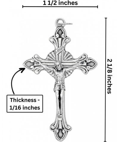 Bulk Pack of 5 - Large Flared Sunburst Fleur-De-Lis Crucifix Rosary Part - 2 1/8" Italian Silver Oxidized Finish Cross for Ro...