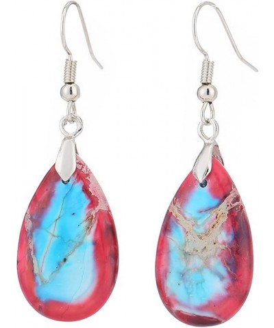 Stone Drop Earrings for Women Crystal Teardrop Leaf Shape Dangle Earring Z-Imitation Imperial Jasper-Rose Red $9.17 Earrings