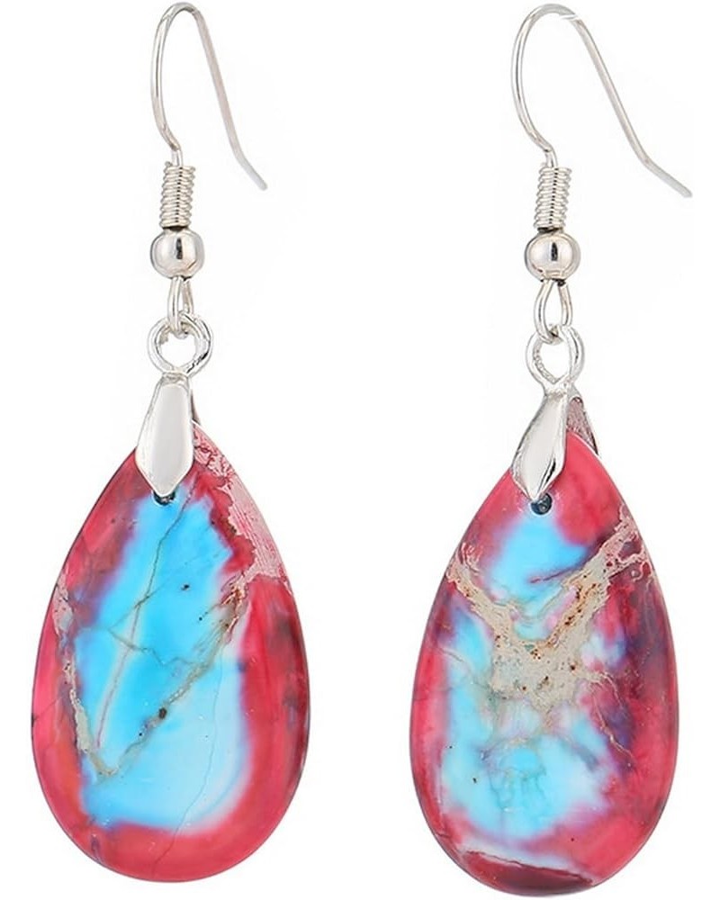 Stone Drop Earrings for Women Crystal Teardrop Leaf Shape Dangle Earring Z-Imitation Imperial Jasper-Rose Red $9.17 Earrings