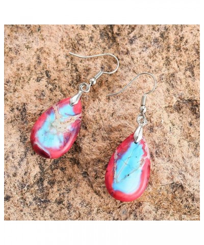 Stone Drop Earrings for Women Crystal Teardrop Leaf Shape Dangle Earring Z-Imitation Imperial Jasper-Rose Red $9.17 Earrings