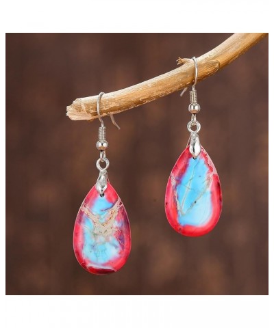 Stone Drop Earrings for Women Crystal Teardrop Leaf Shape Dangle Earring Z-Imitation Imperial Jasper-Rose Red $9.17 Earrings