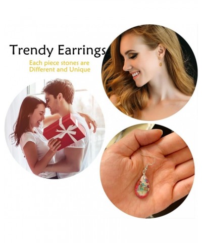 Stone Drop Earrings for Women Crystal Teardrop Leaf Shape Dangle Earring Z-Imitation Imperial Jasper-Rose Red $9.17 Earrings